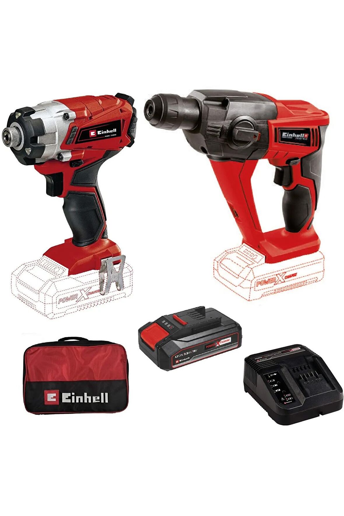Einhell TE-CI 18/1 LI 2.5 Ah Tek Akülü Darbeli Vidalama + TE-HD 18 Li Pnömatik Matkap