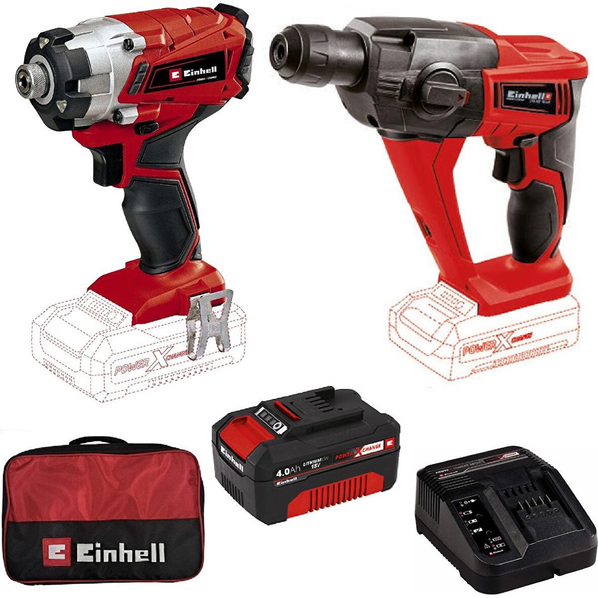 Einhell TE-CI 18/1 LI 4 Ah Tek Akülü Darbeli Vidalama + TE-HD 18 Li Pnömatik Matkap