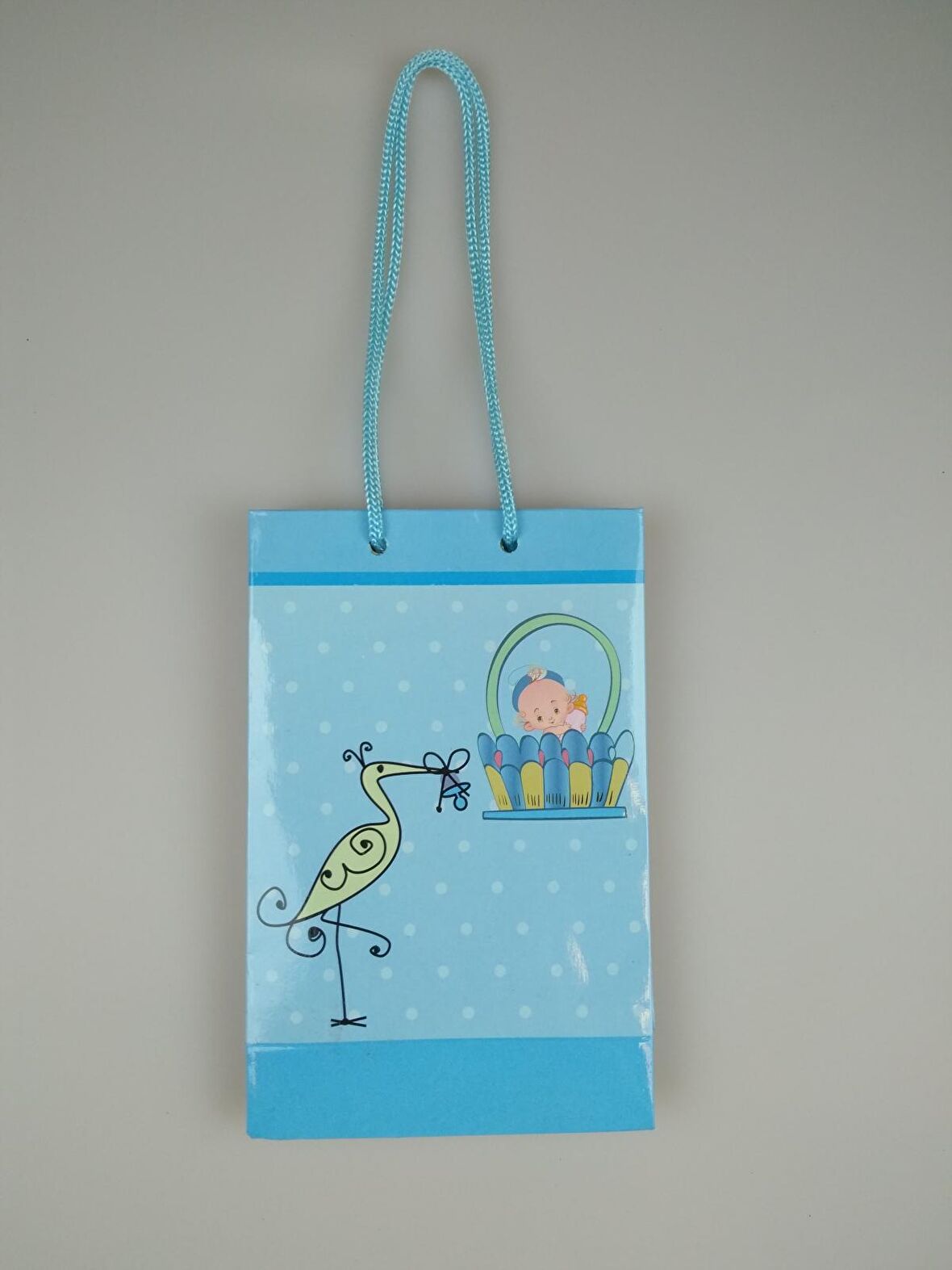 KARTON ÇANTA LEYLEKLİ MAVİ 11CM X 17CM - 1 ADET