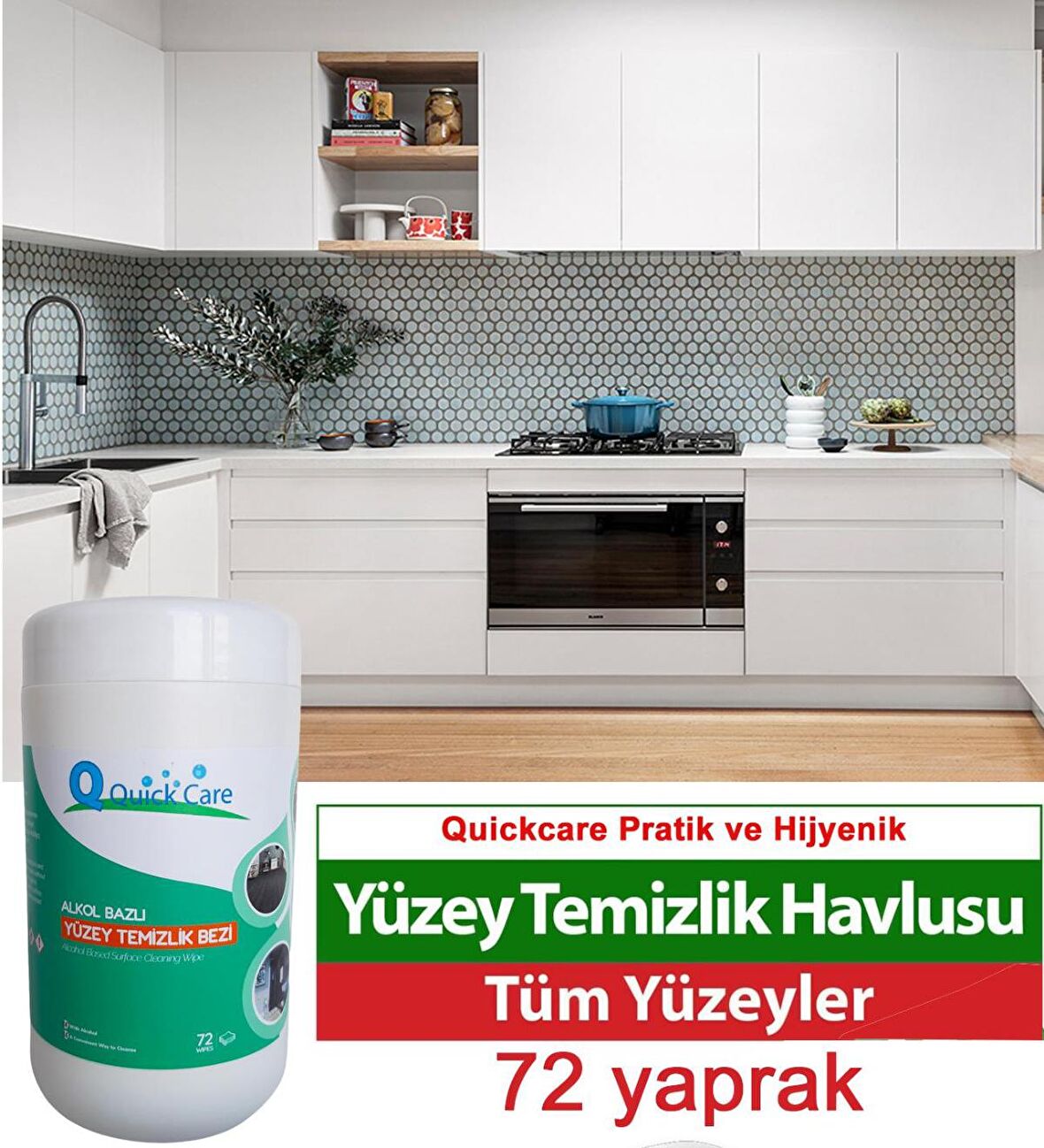 QUICKCARE Dezenfektanlı Yüzey Temizlik Havlusu 72 Yaprak- Limon Kokulu 