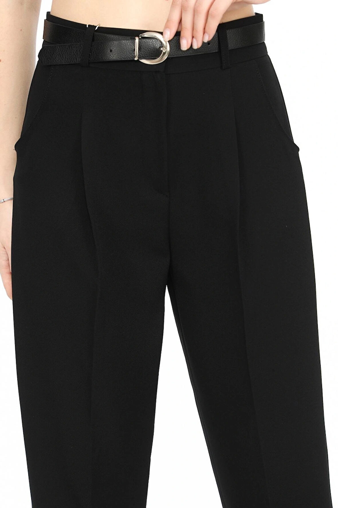 BELİZZİA BOYFRİEND KEMERLİ SİYAH KADIN PANTOLON 