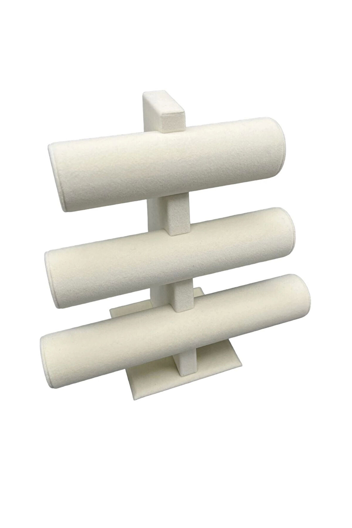Yerli Üretim Süet Kumaş Krem Renk Üçlü Kademeli 30/26 Cm Bileklik-saat Sergileme Standı