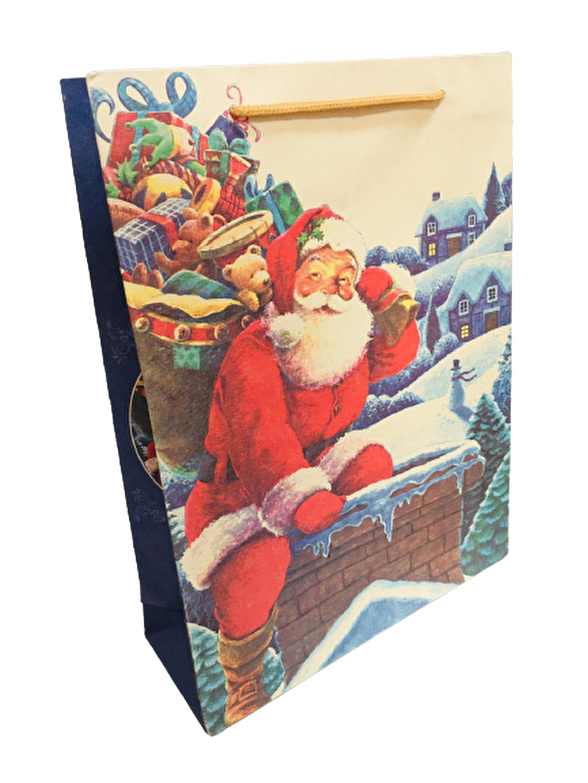 YILBAŞI KARTON ÇANTA NOEL BABA VE OYUNCAKLAR VİNTAGE KRAFT 28CM X 37CM - 1 ADET