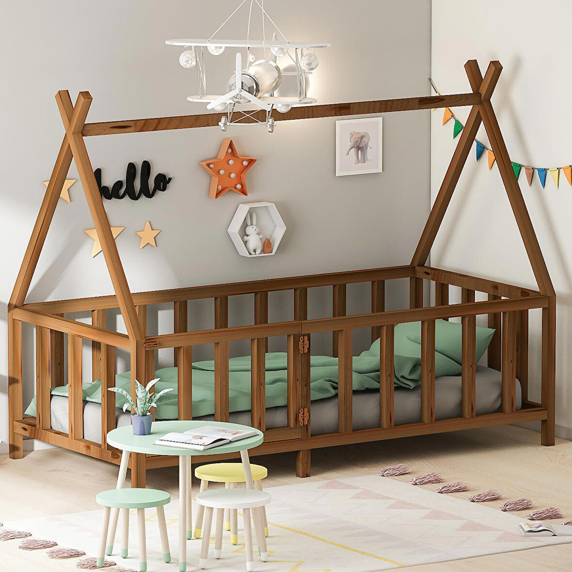 GİVAYO WOOD'S JOY MONTESSORİ YATAK CEVİZ KAPILI 90*190