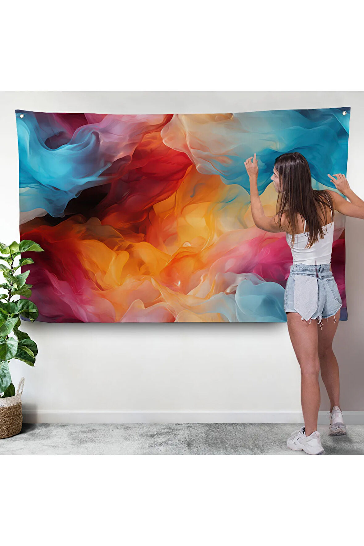 Renkli Suluboya Görünümlü Soyut Duvar Örtüsü-7277