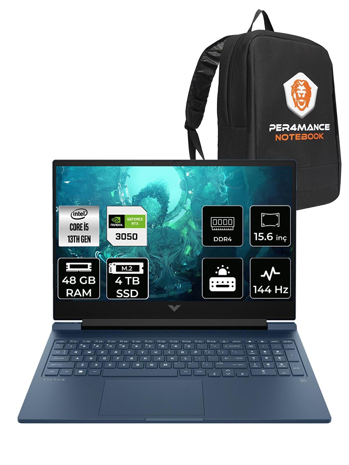 HP Victus 15 i5-13500H 48GB 4TB SSD RTX3050/6GB 144HZ 15.6'' FHD FDOS 7P8L0EA & PER4 ÇANTA