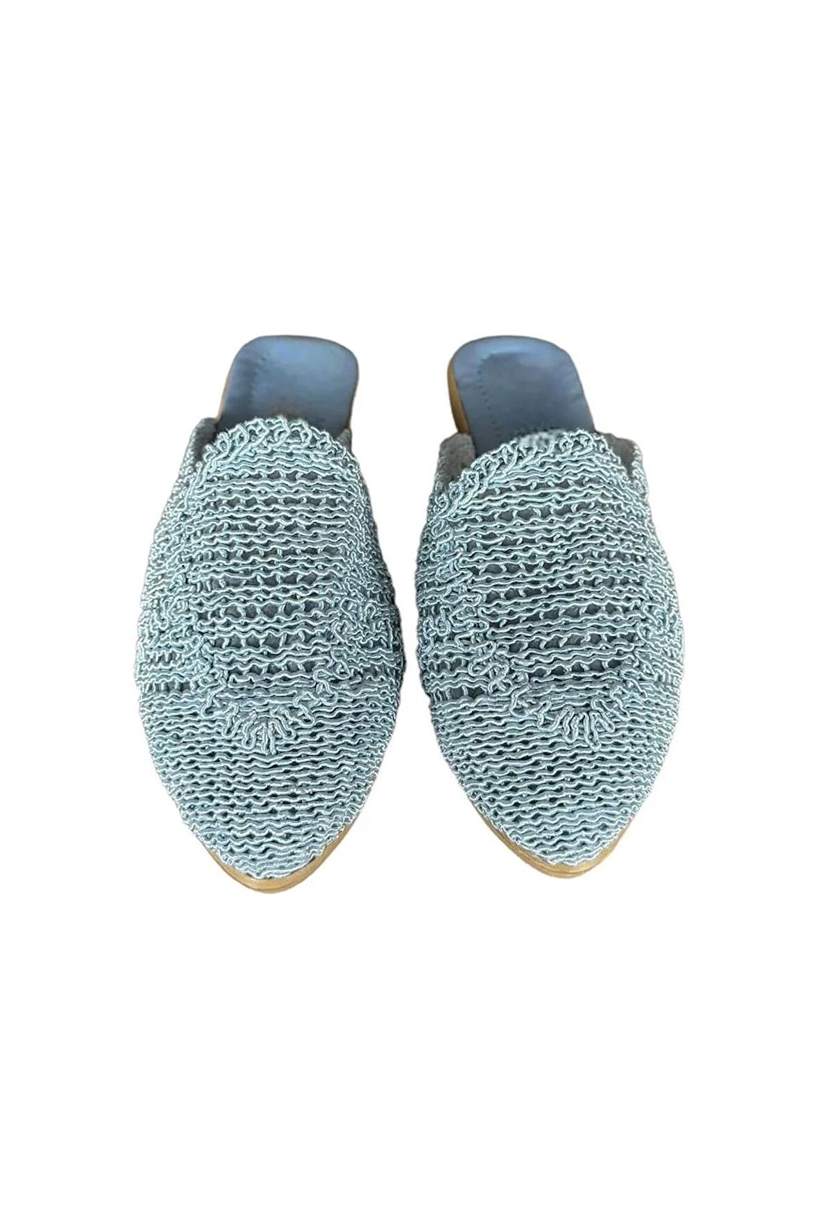 Kadın Dantel İşlemeli Terlik MAVİ