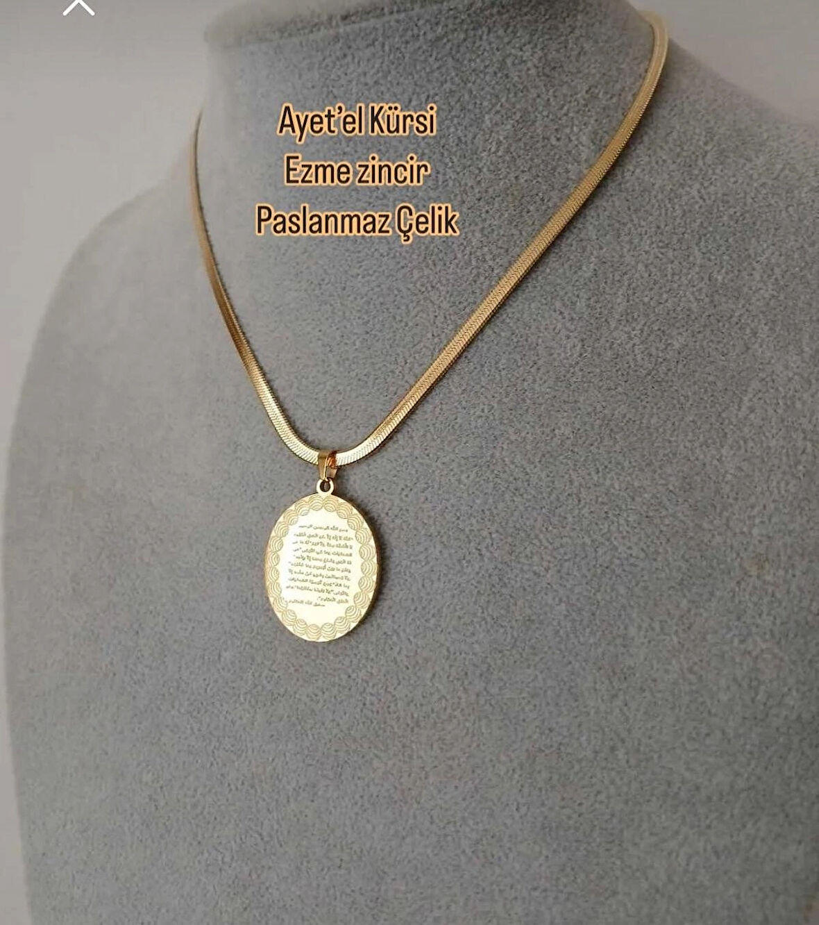 Ayet’el kürsü paslanmaz Çelik gold renk ezme zincir kolye