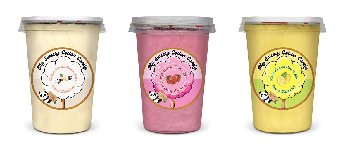 VANİLYA, ÇİLEK, LİMON AROMALI 3'LÜ GURME PAMUK ŞEKERLER