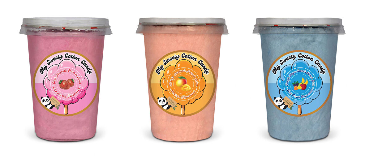 ÇİLEK, MANGO, TUTTİ FRUTTİ AROMALI 3'LÜ GURME PAMUK ŞEKERLER