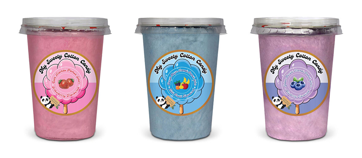 ÇİLEK, TUTTİ FRUTTİ , YABANMERSİNİ, AROMALI 3'LÜ GURME PAMUK ŞEKERLER