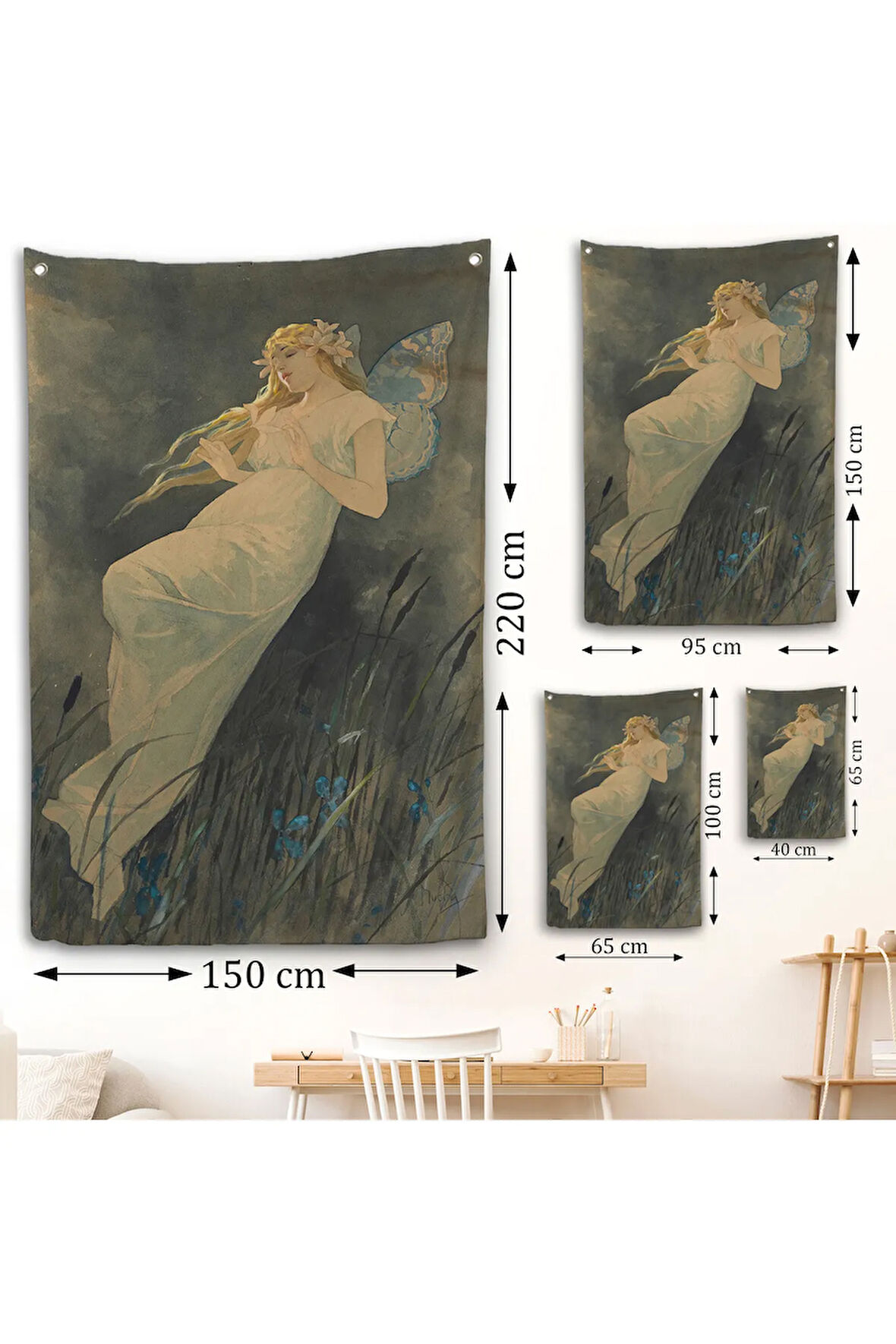 Alphonse Mucha'nın İris Çiçekleriyle Elf Duvar Örtüsü-7288