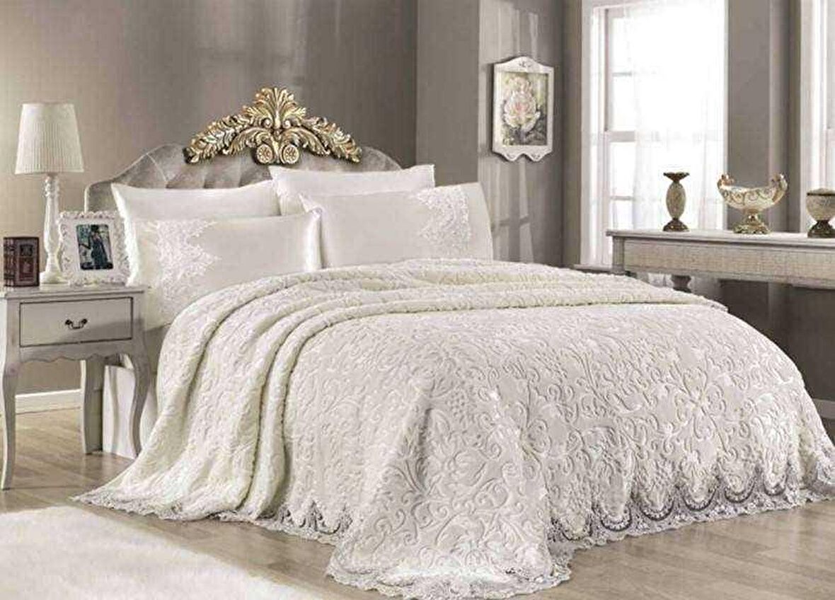 Royal Home Ebru Çift Kişilik Emboss Battaniye Krem 230 x 250 cm Set