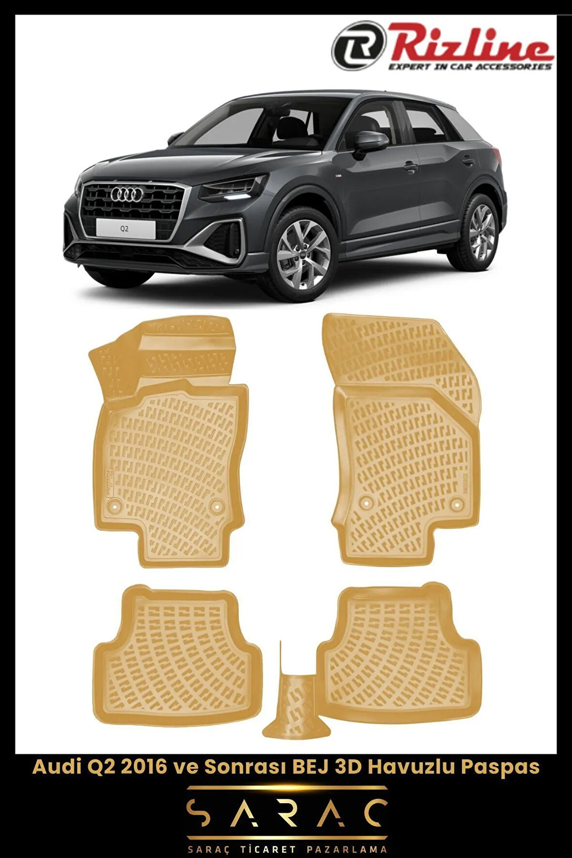 Rizline Audi Q2 2024 Model BEJ 3D Havuzlu Paspas