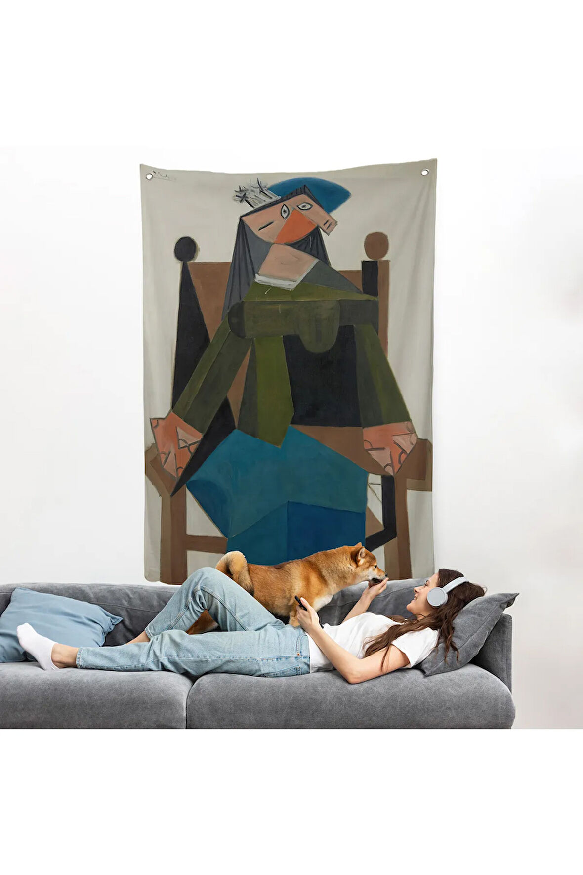 Pablo Picasso - Koltukta Oturan Soyut Kadın Duvar Örtüsü-7295