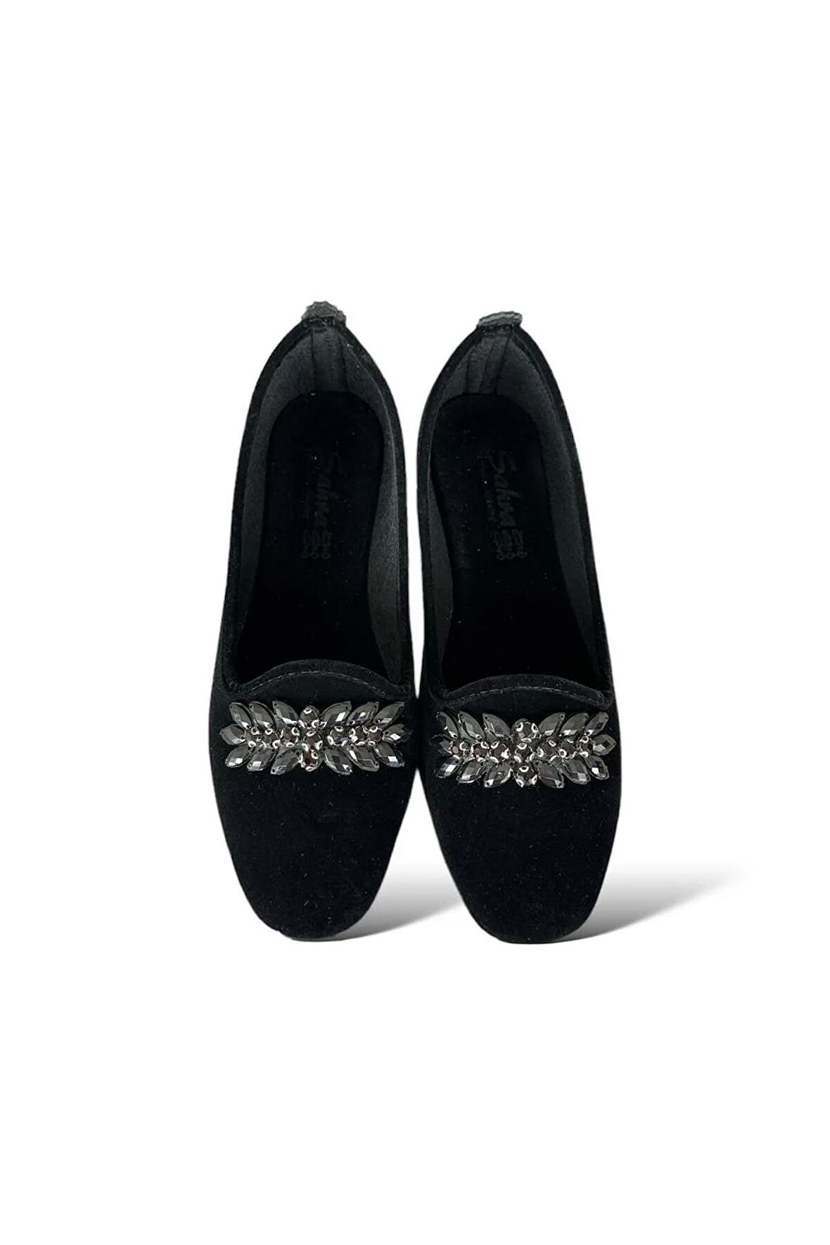 Kadın Taşlı Tokalı Süet Babet SİYAH - FÜME