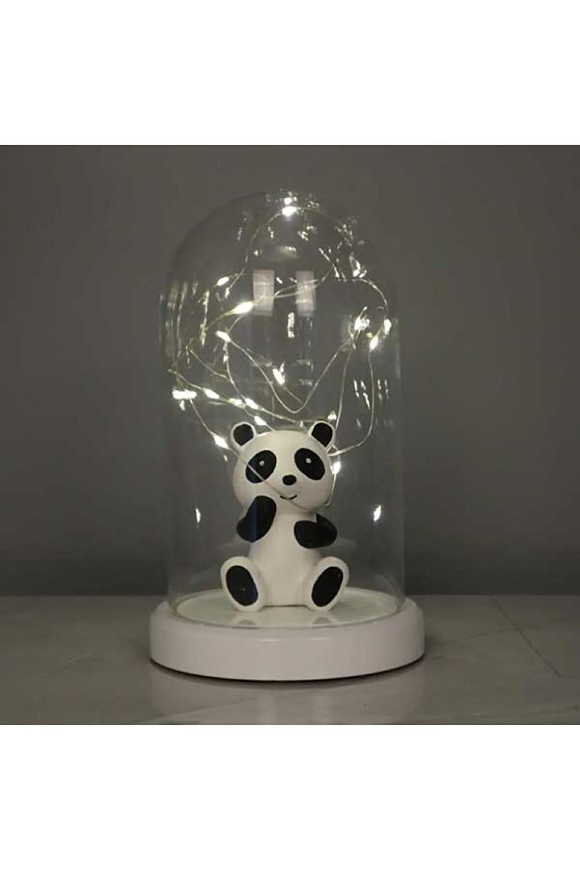 Işıklı Fanus Panda Figürlü Gece Lambası Arkadaşa Hediye Lamba Beyaz Taban