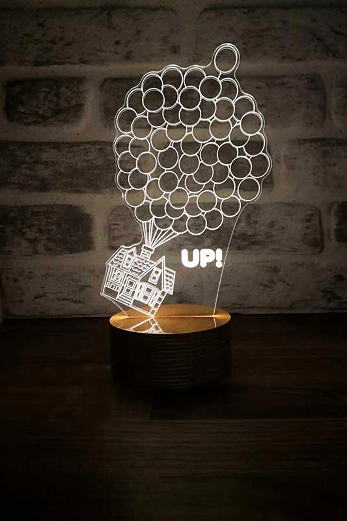 House Up Led Masa Lambası Ahşap Taban 7 Farklı Işık Renkli Gece Lambası Hediye Dekoratif Aydınlatma