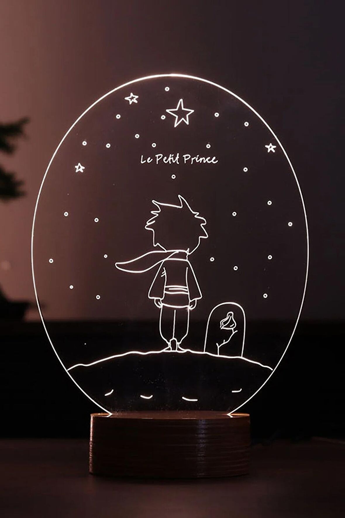 Küçük Prens Le Petit Prince Figürlü Dekoratif Hediye Led Masa Lambası | 7 Işık Rengi | Ahşap Taban