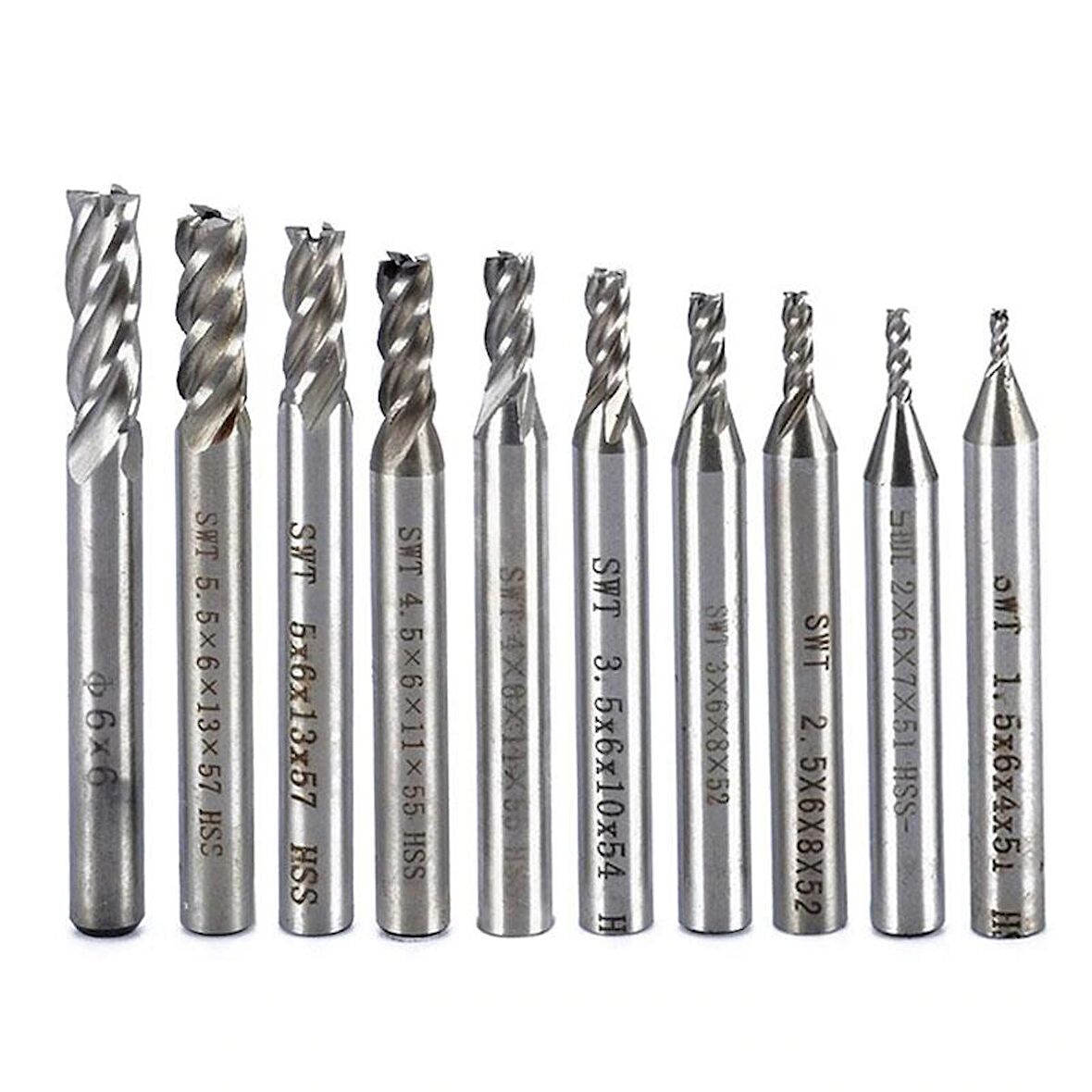 HSS Düz Shank 4 Flüt End Mill Kesici CNC Uç 8li Set 2mm-12mm 