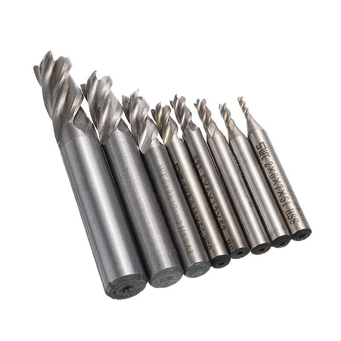 HSS Düz Shank 4 Flüt End Mill Kesici CNC Uç 10 lu Set 2mm-10mm