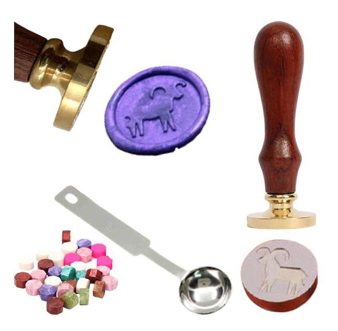 Mektup Damga Mühürü Koç Burcu + 30 Mühür Mumu + Eritme Kaşığı