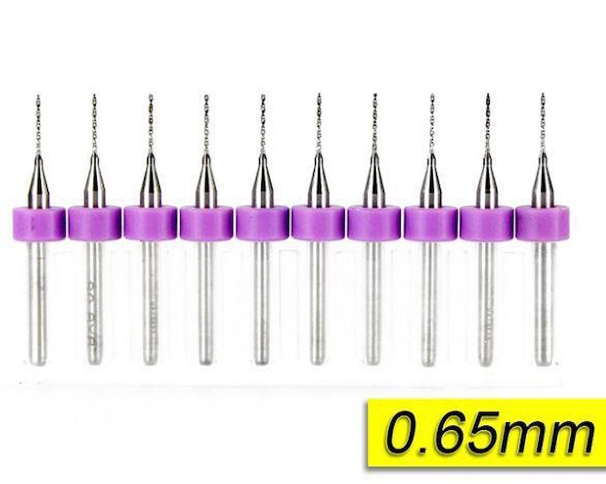 PCB Mikro Karbür CNC Matkap Ucu 10lu Set 0,65mm Tungsten 18 Shank