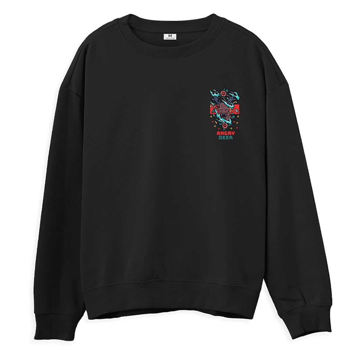 Angry Deer  Baskılı Siyah Sweatshirt