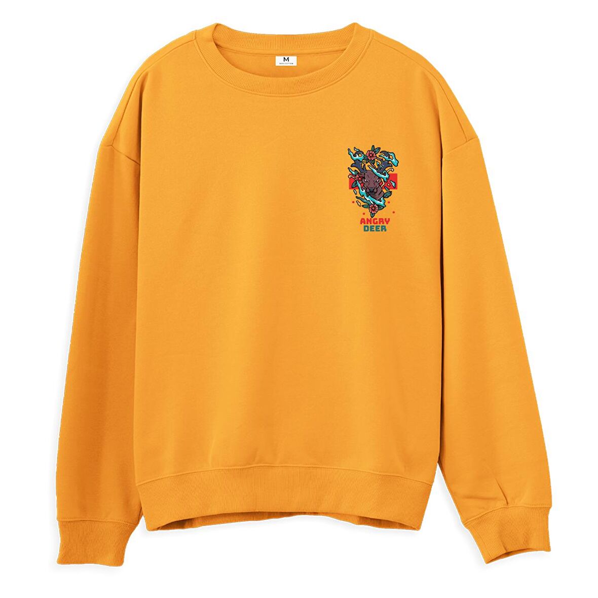 Angry Deer Baskılı Sweatshirt-Portakal