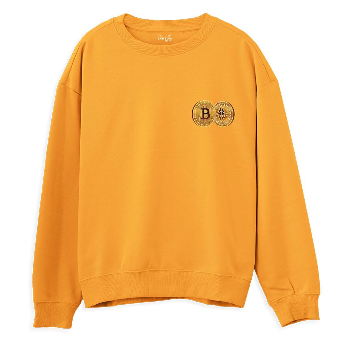 Bitcoin Baskılı Sweatshirt-Portakal