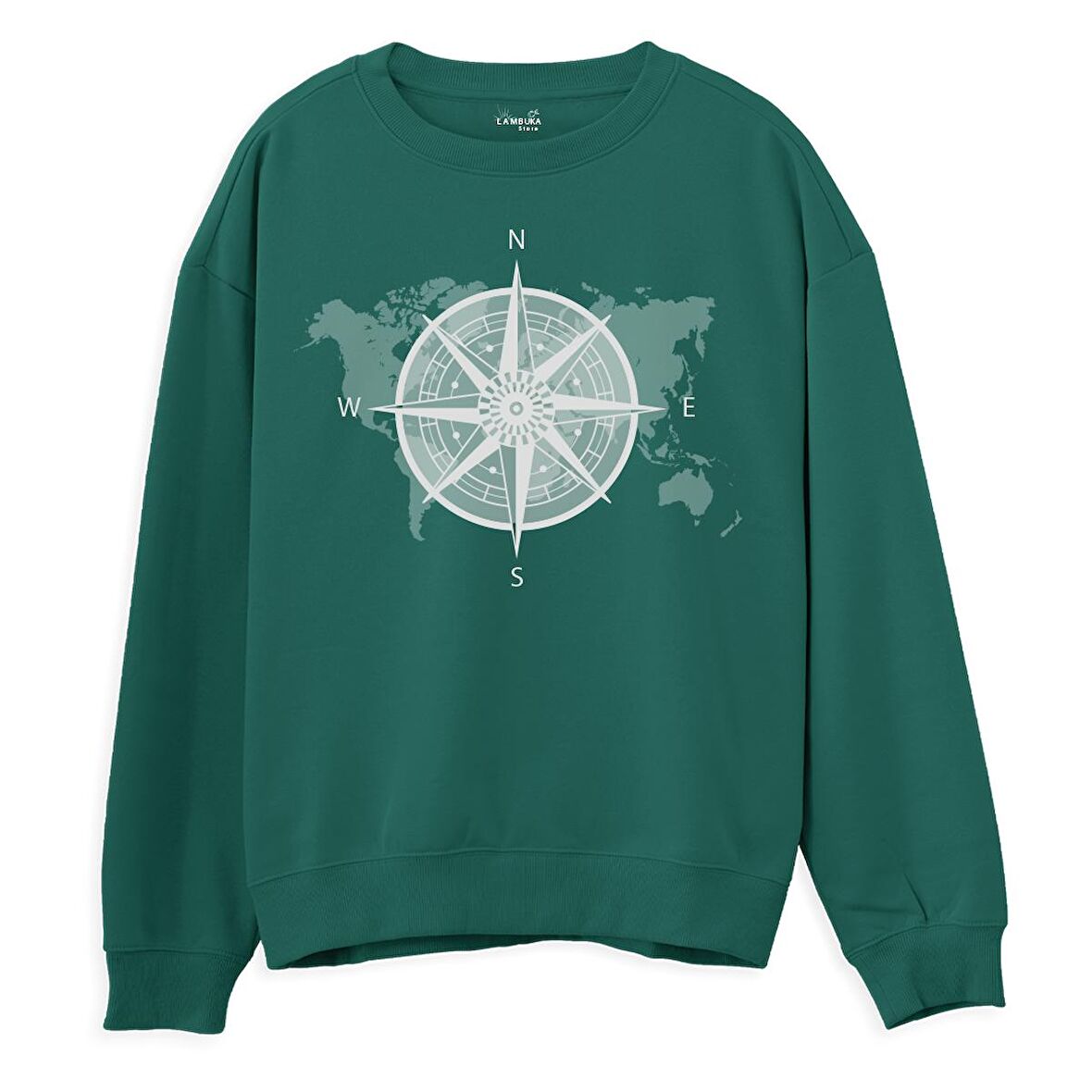 Compass Map  Baskılı Yeşil Sweatshirt