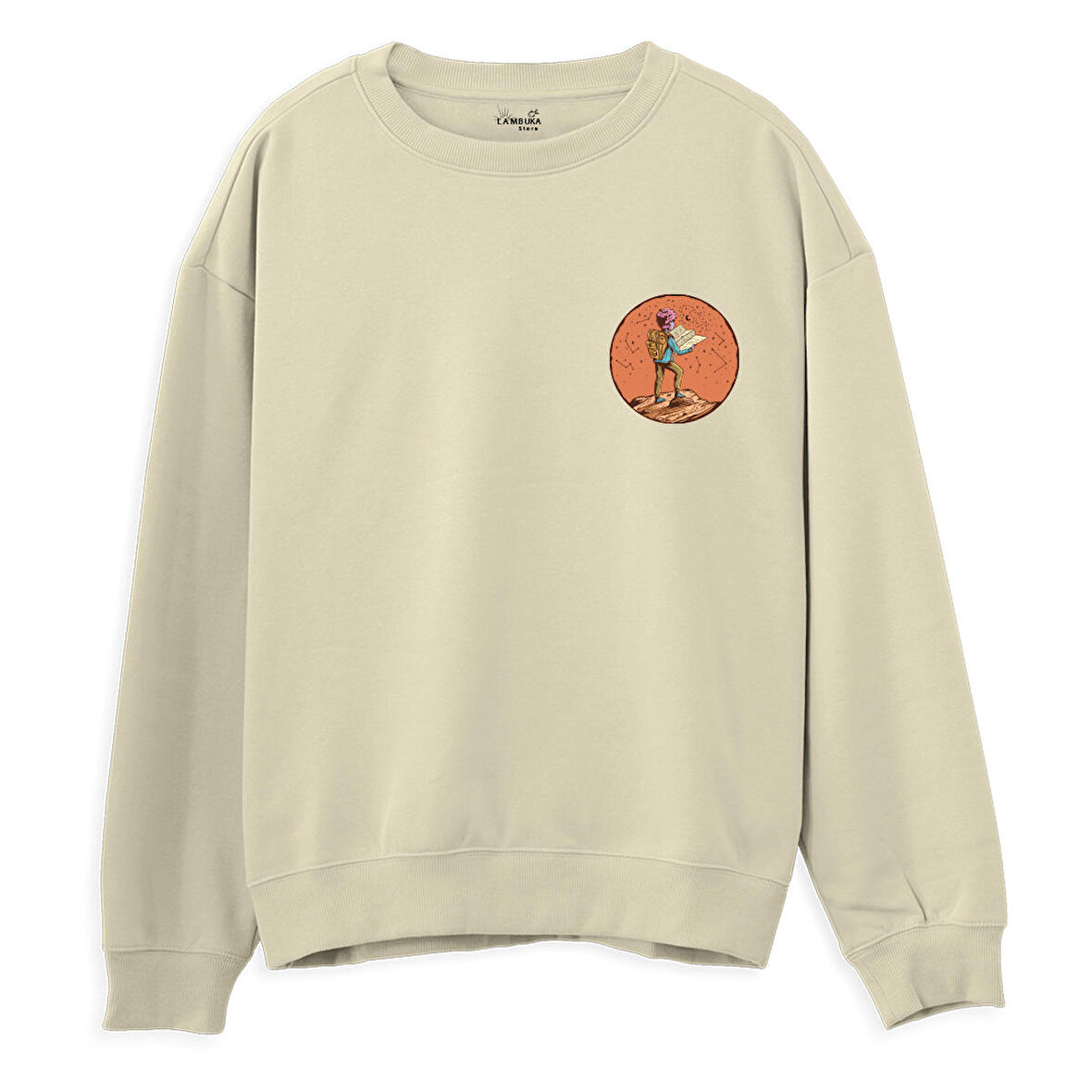 Explorer  Baskılı Krem Sweatshirt