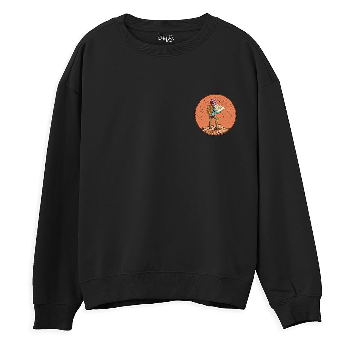 Explorer  Baskılı Siyah Sweatshirt