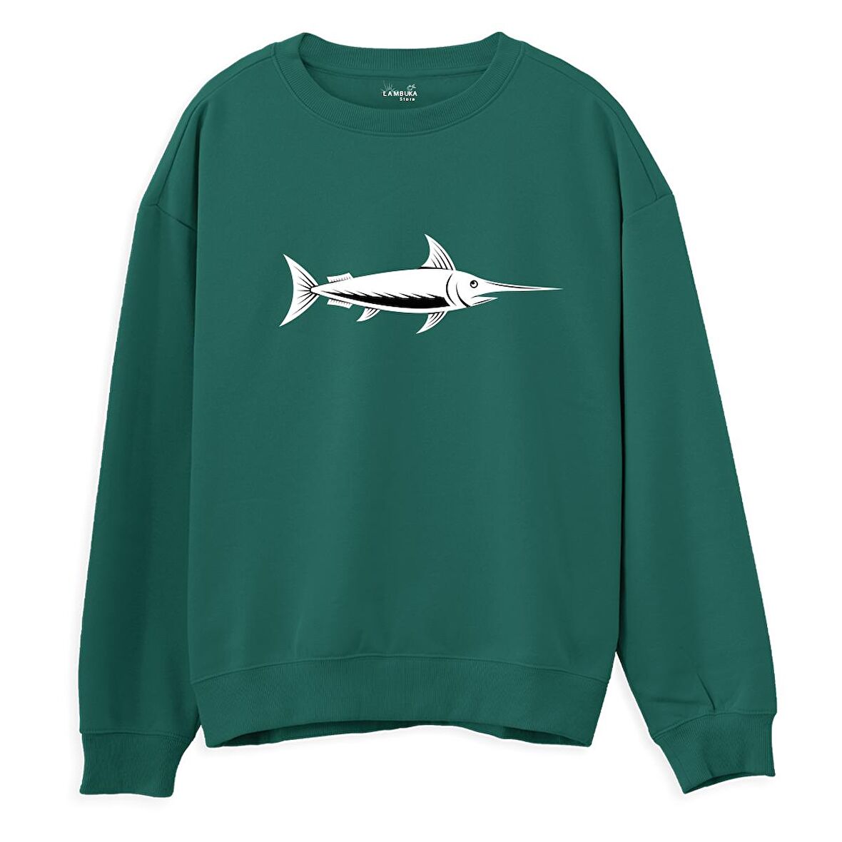 Fish  Baskılı Yeşil Sweatshirt