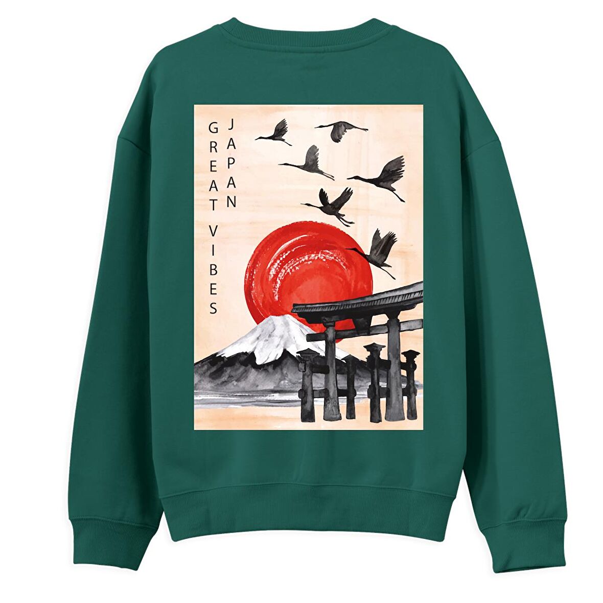 Japan Sırt Baskılı Sweatshirt-Yeşil