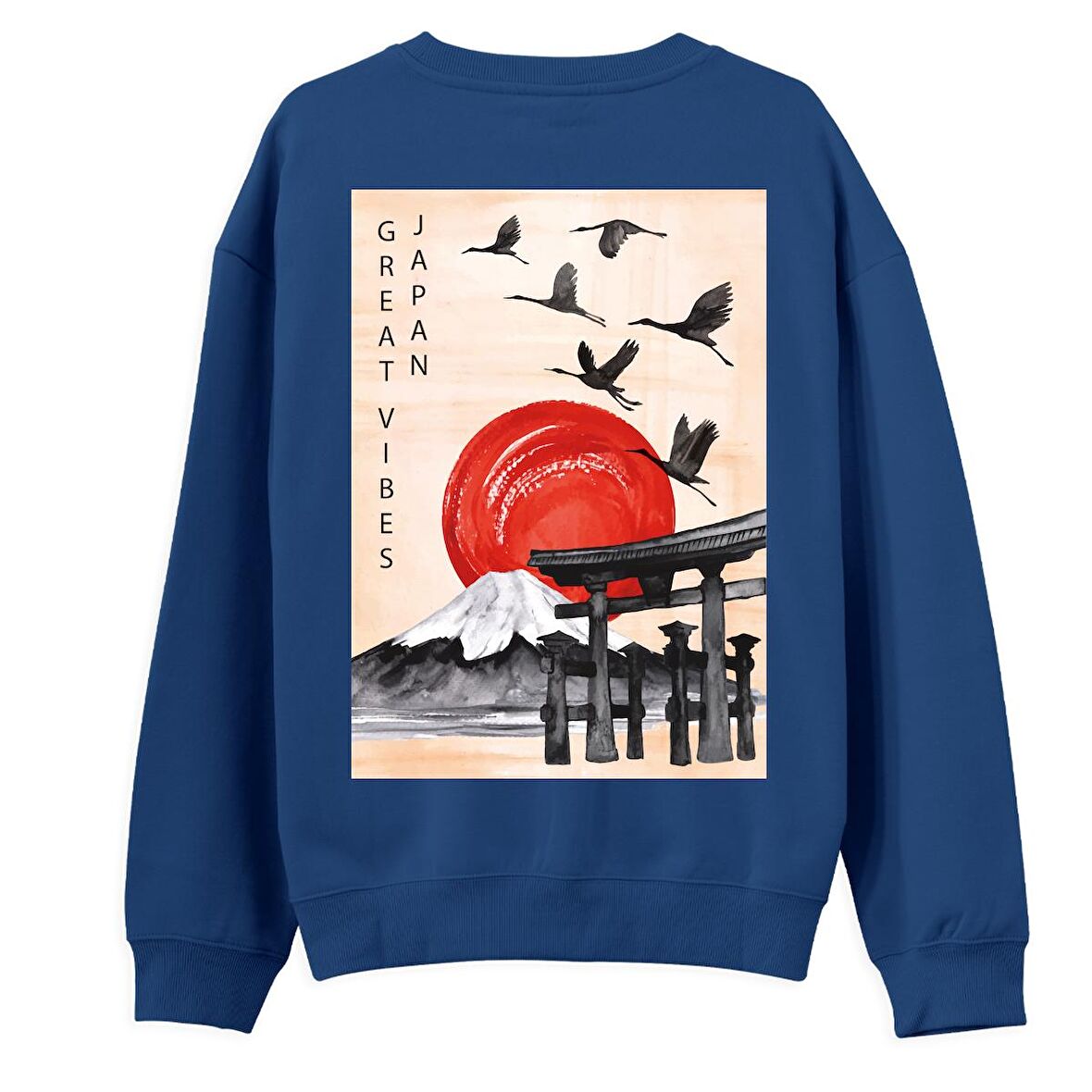 Japan Sırt Baskılı Sweatshirt-Royal Mavi