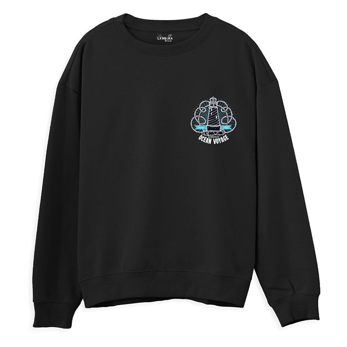 Ocean Voyage  Baskılı Siyah Sweatshirt