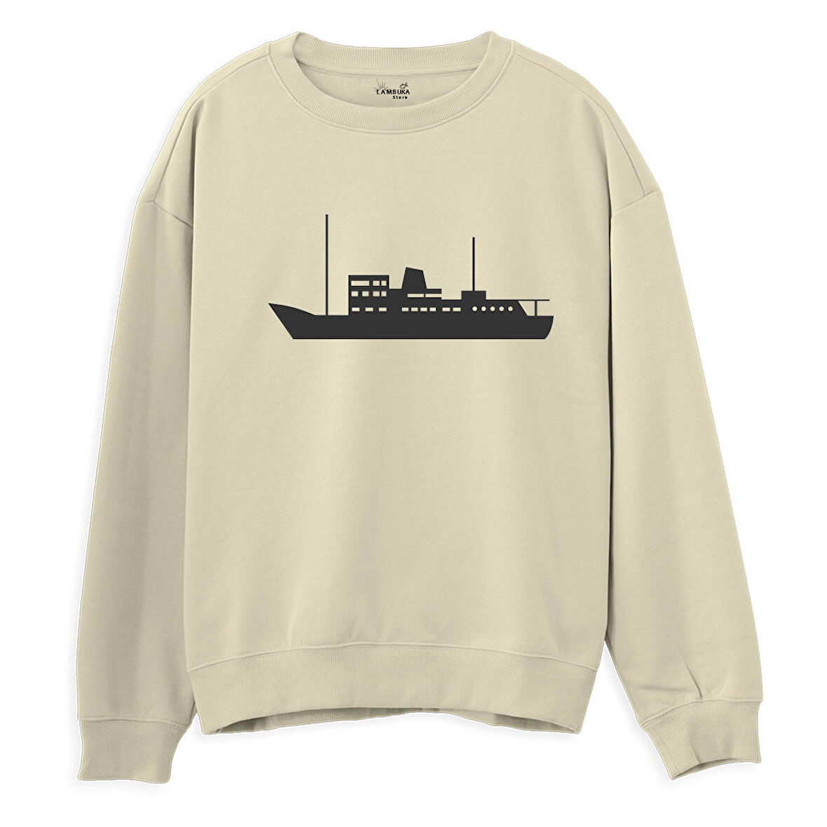 Ship  Baskılı Krem Sweatshirt