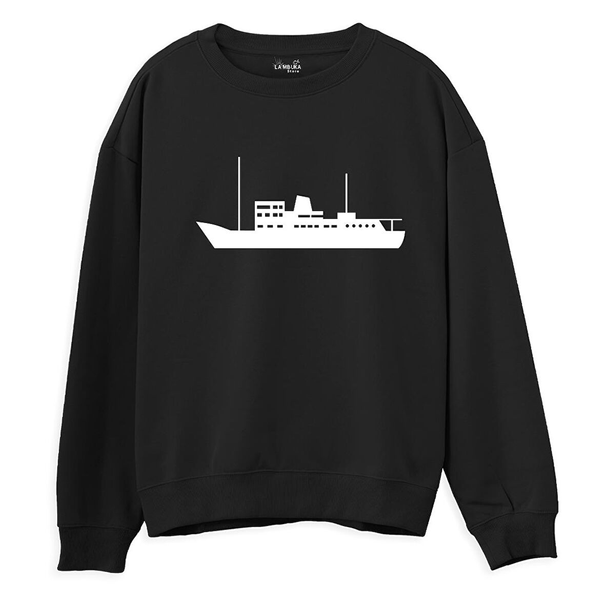 Ship  Baskılı Siyah Sweatshirt
