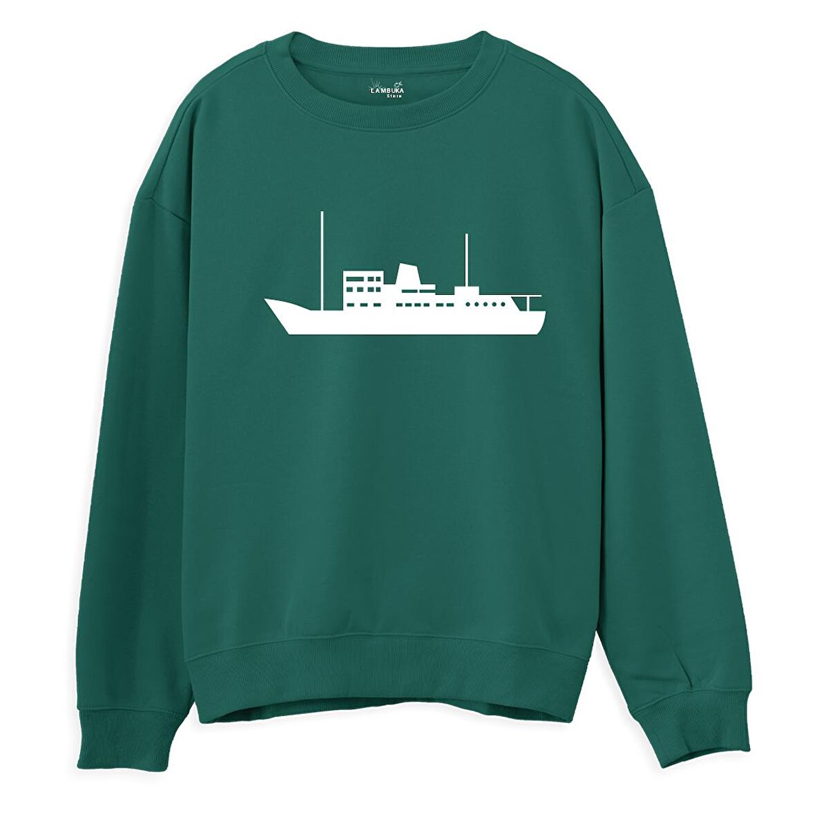 Ship  Baskılı Yeşil Sweatshirt