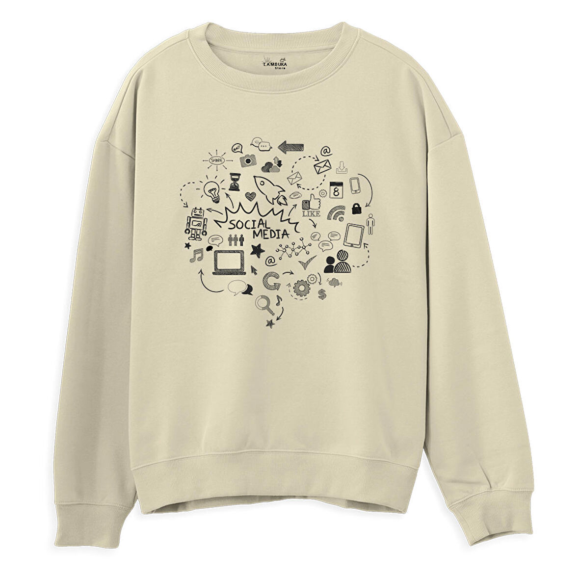 Social Media  Baskılı Krem Sweatshirt