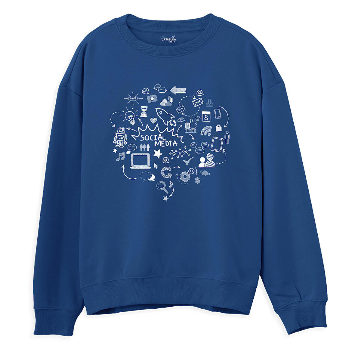 Social Media Baskılı Sweatshirt-Royal Mavi