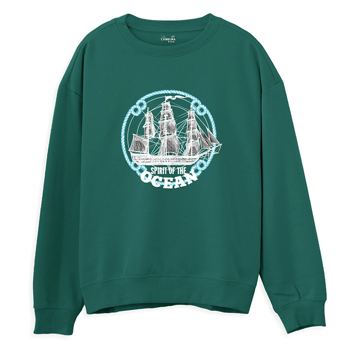 Sprit of the ocean  Baskılı Yeşil Sweatshirt