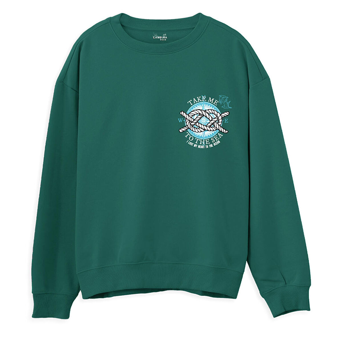 Take me to the sea  Baskılı Yeşil Sweatshirt