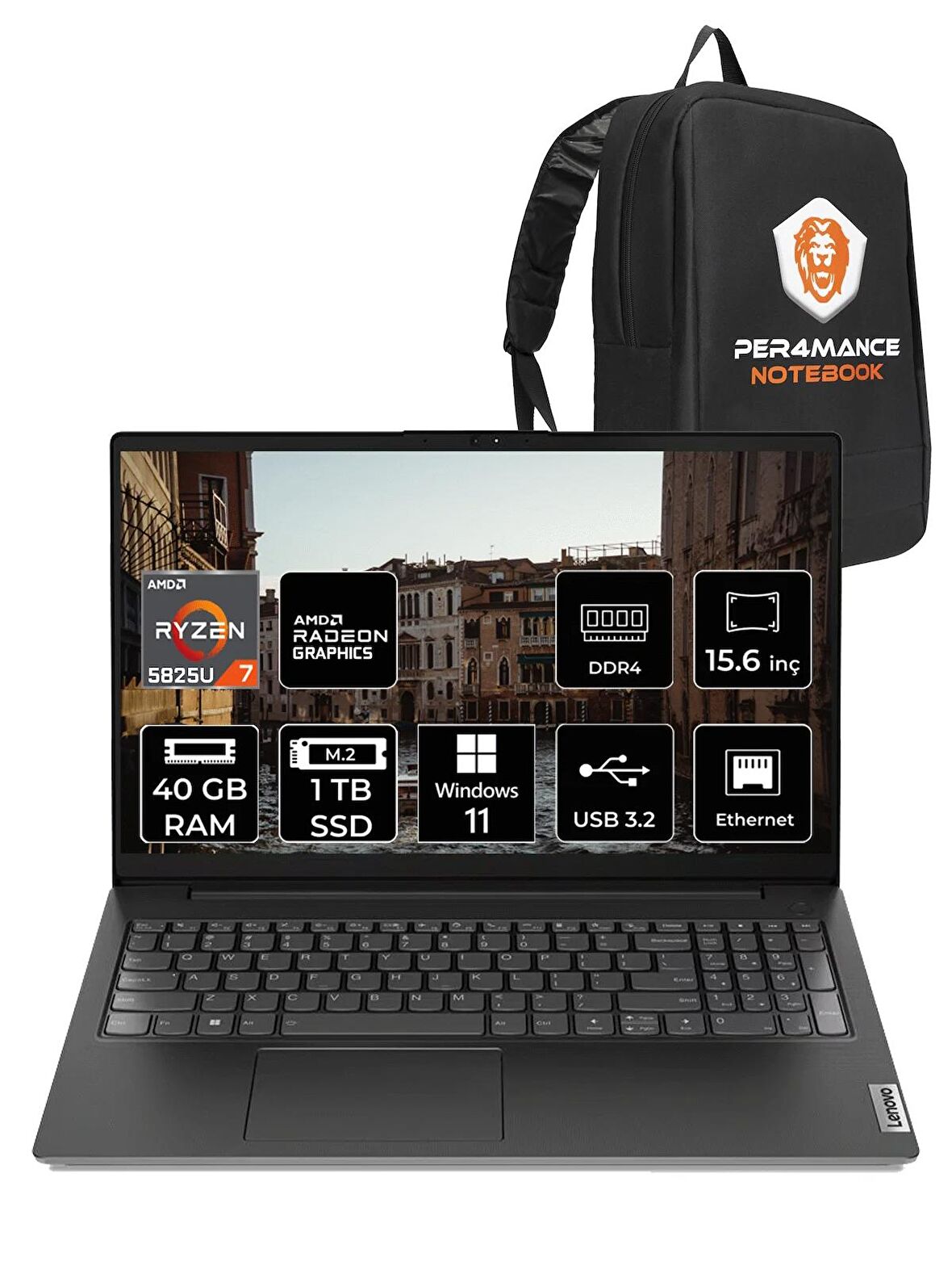 Lenovo V15 G3 Amd R7 5825U 40GB 1TB SSD 15.6" FHD W11HOME 82TV004MTX & PER4 ÇANTA