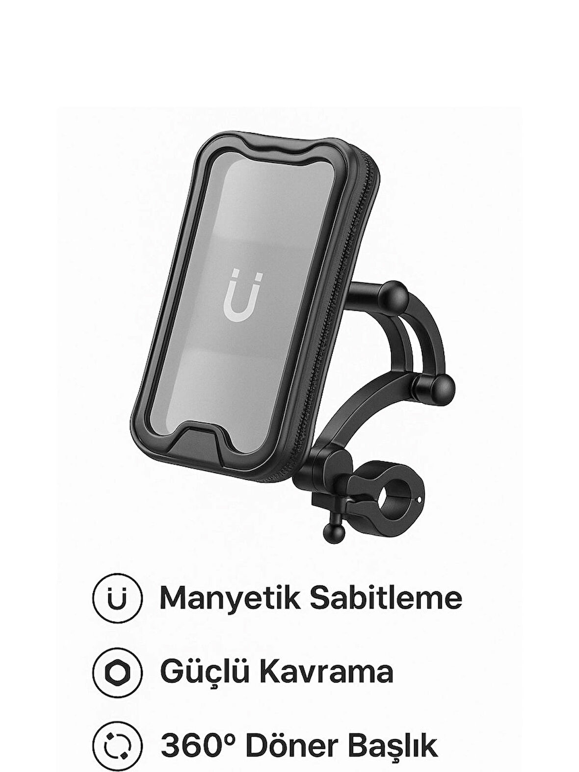 Motosiklet ve Bisiklet ATV Scooter Gidon Ayarlanabilir Telefon Tutucu  360° Döner Başlıklı Su Geçirmez