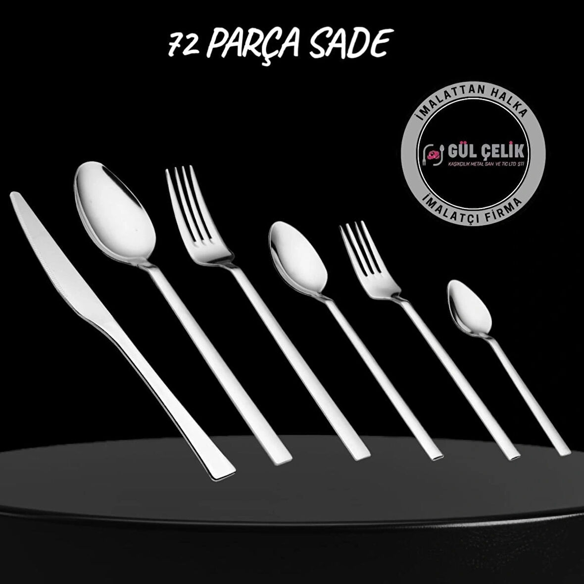 Gül Çelik 72 Parça 12 Kişilik Sade Çatal Bıçak Kaşık Seti 18/0 Kalite
