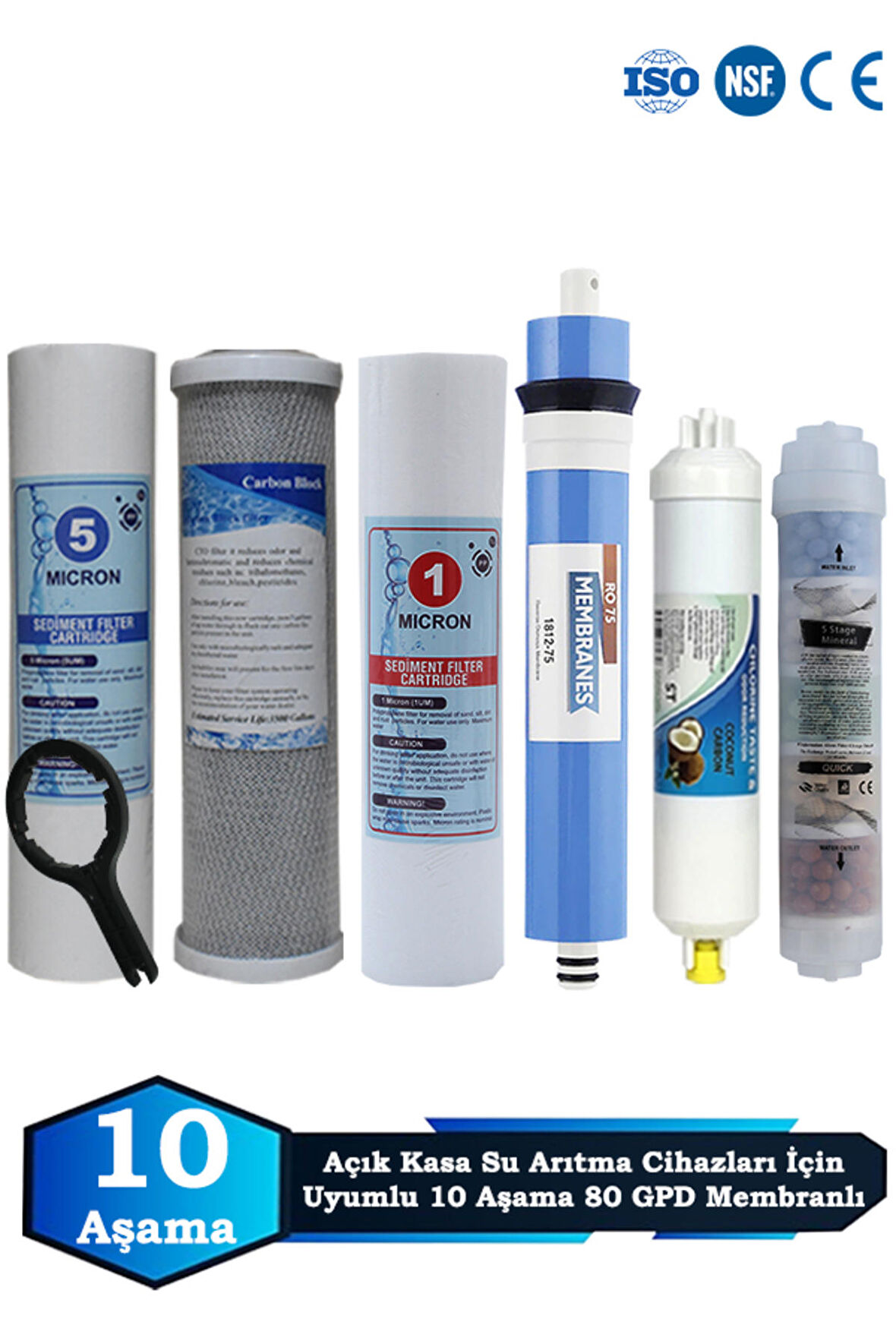 Açık Kasa Su Arıtma Cihazı Uyumlu 10 Aşama Cift Sediment 80 GPD Membranlı Mineralli Bakım Seti