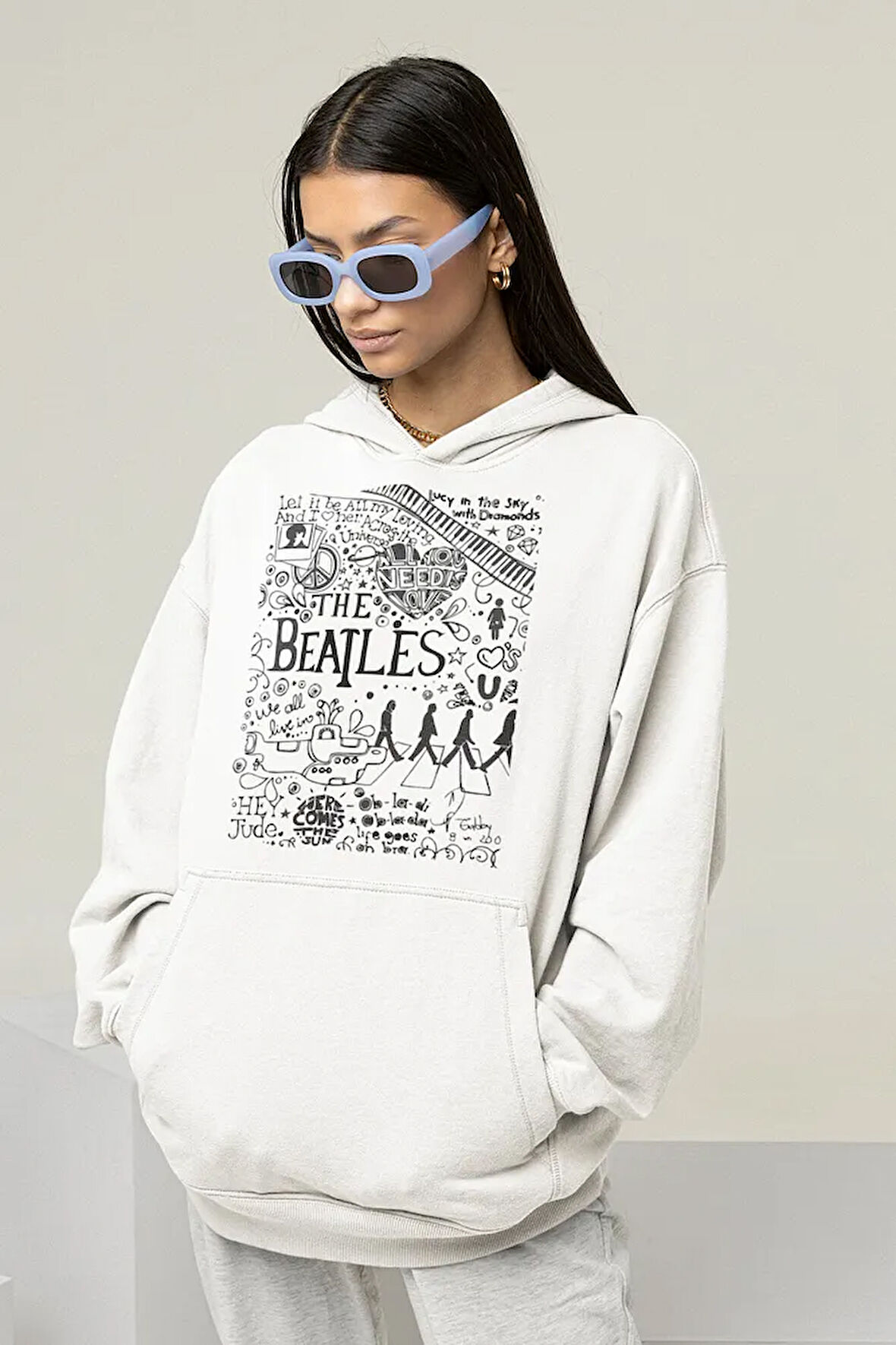 The Beatles Müzik Grubu Baskılı Unisex Oversize Hoodie