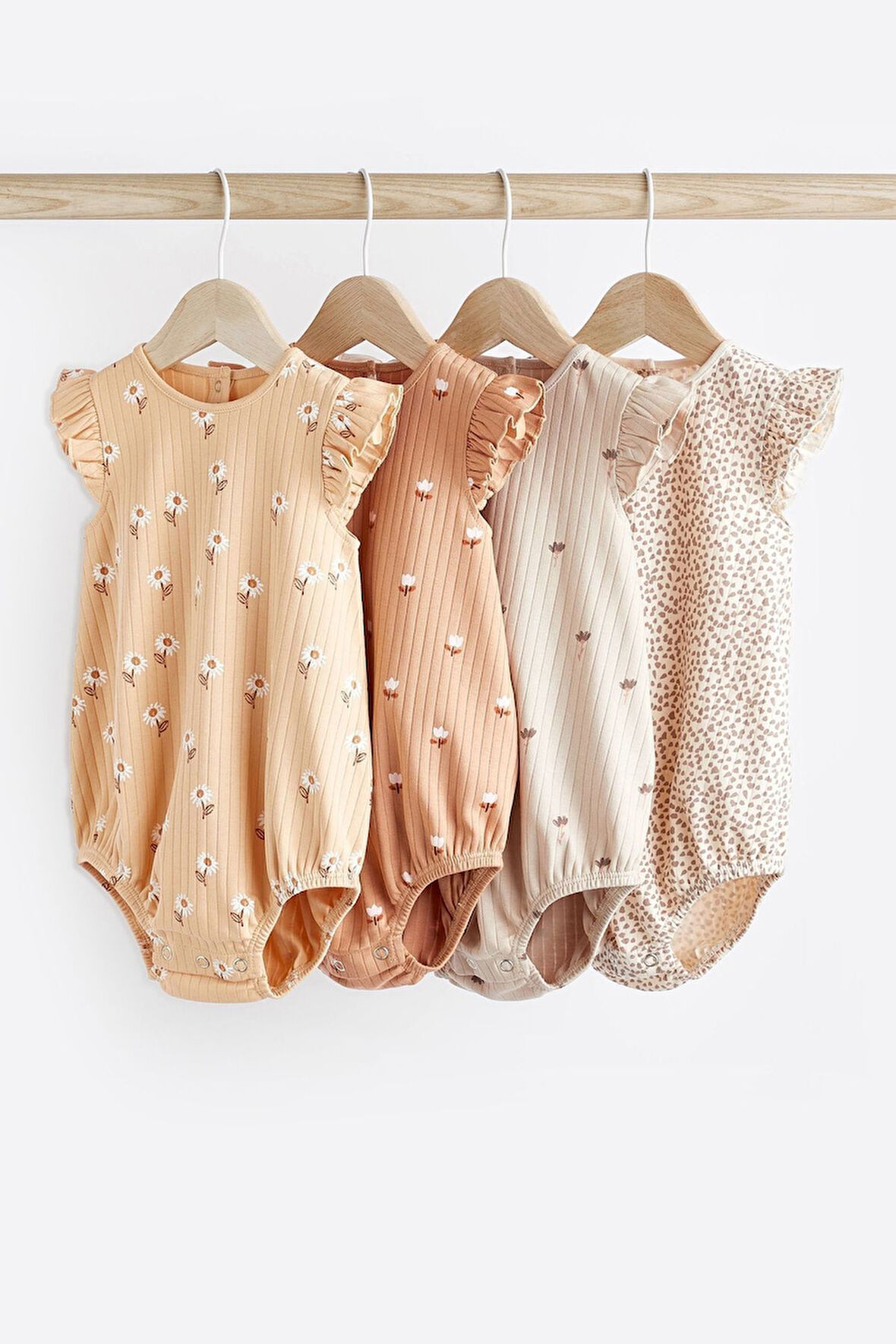 Next Baby % 100 Pamuklu Beige Cream Floral 4’lü Romper Set